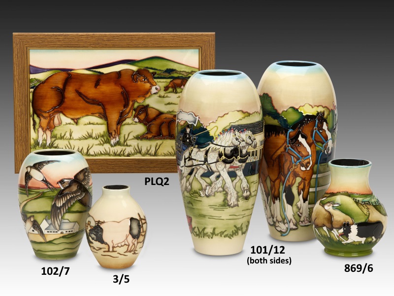 Moorcroft Pottery Countryside Collection Limousin Bulls Plaque PLQ2-12675