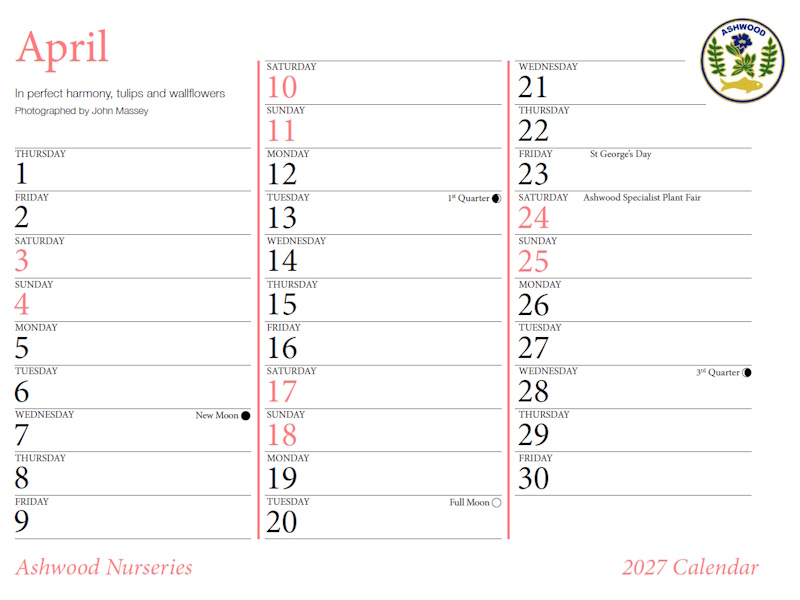 Ashwood Nurseries Calendar 2027